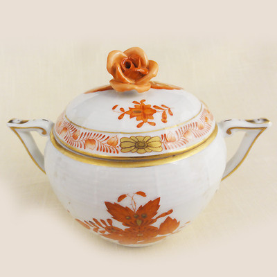 CHINESE BOUQUET Herend Rust Covered Sugar Bowl 665/AOG little chips on flowers 