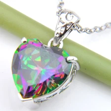 Valentine's Day Gift Huge Natural Rainbow Mystical Topaz Vintage Silver Pendant