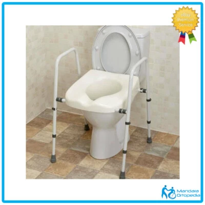 RIALZO WC REGOLABILE IN ALTEZZA CON BRACCIOLI ANTISCIVOLO ANZIANI DISABILI