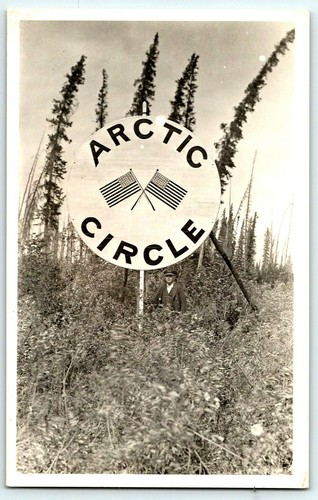 RPPC Arctic Circle Sign 1925 Real Photo Postcard (A14) - Picture 2 of 3