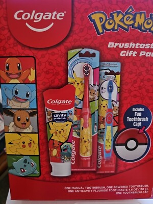 Pokemon Colgate Gift Pack Electric & Manual Toothbrush Toothpaste Expires 5/2025
