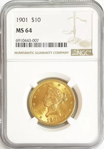 1901 GOLD USA $10 DOLLAR LIBERTY HEAD EAGLE COIN NGC MINT STATE 64
