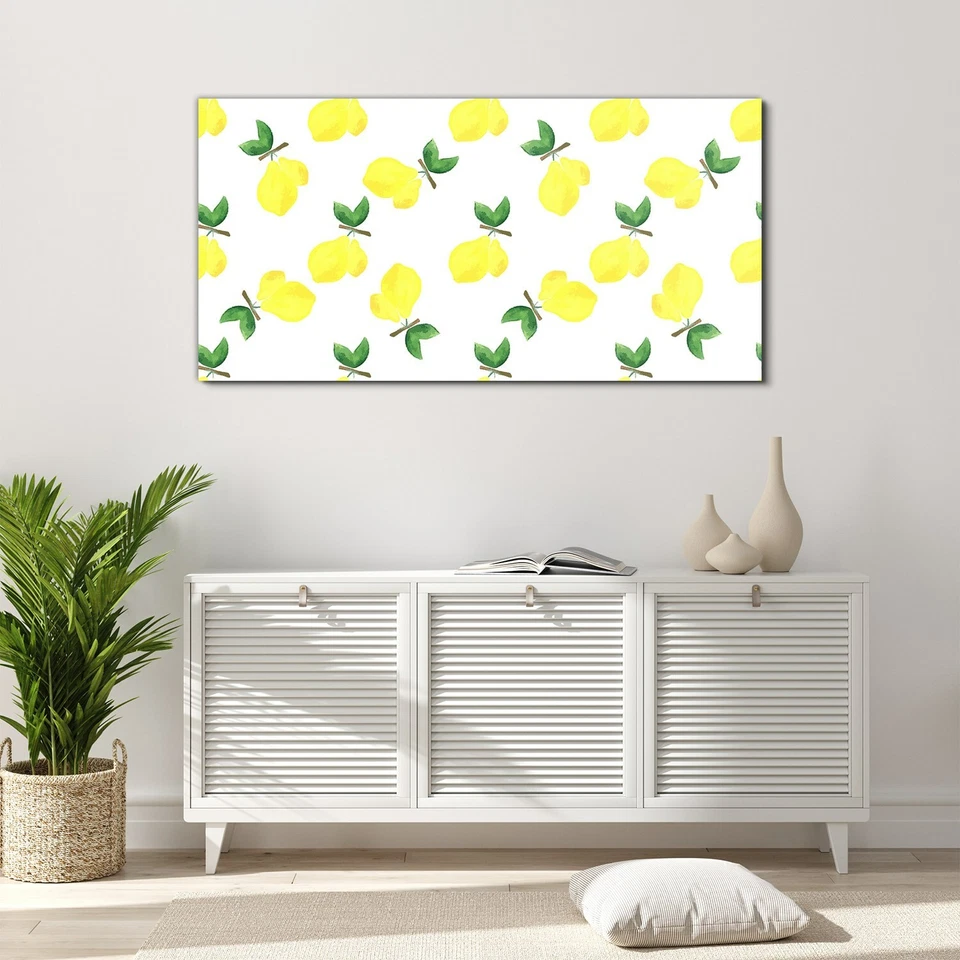 Wandbilder Glasbild Druck auf Glas 120x60 Zitrone Aquarellfarbe fruchtig blumig - Bild 3 von 4