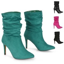 Womens Slouch Ankle Boots Ladies Stiletto High Heel Point Toe Booties Size 3-8