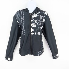 Lily By Firmiana Full Zip Jacket Womens L Shimmering Black White Floral Pockets