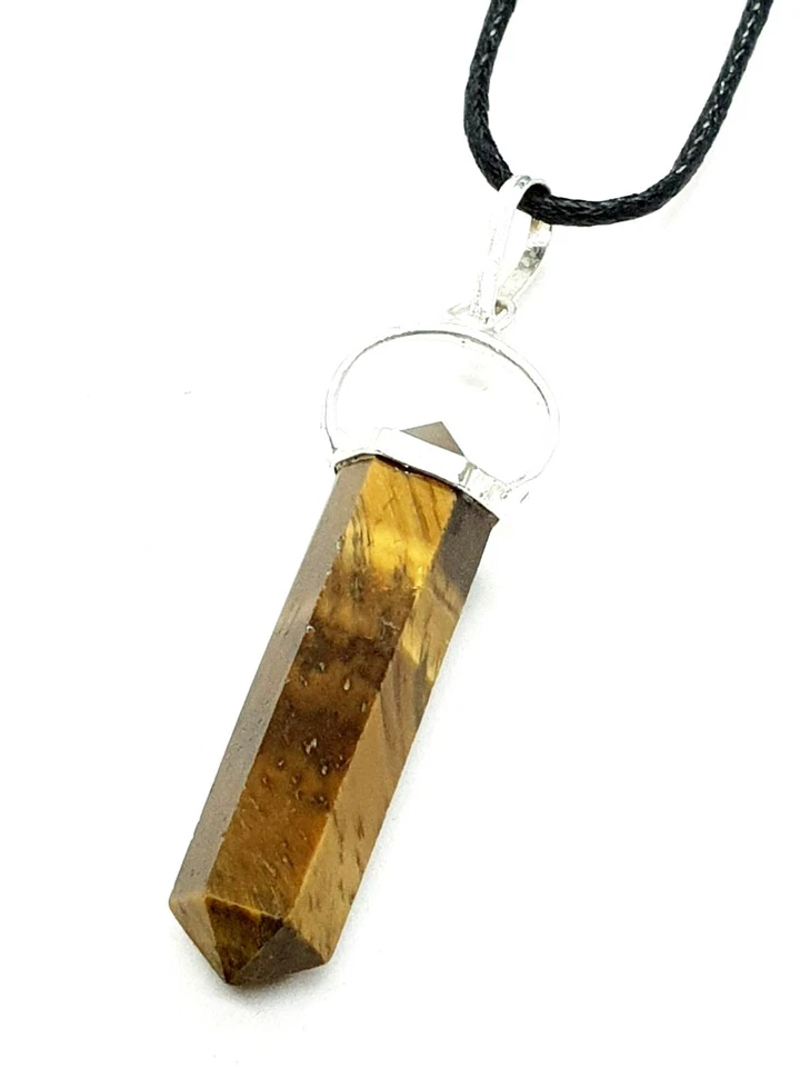 Ciondolo occhio di tigre pietra preziosa punta su corda collana cristallo gio... - Immagine 4 di 4