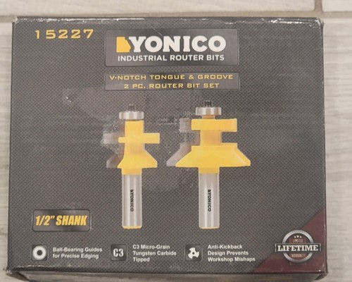 Flooring 2 Bit Tongue and Groove V Notch Router Bit Set -1/2" Shank-Yonico 15227 - Picture 1 of 3