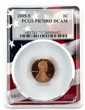 2005 S Lincoln Penny PCGS PR70 DCAM Flag Picture Frame