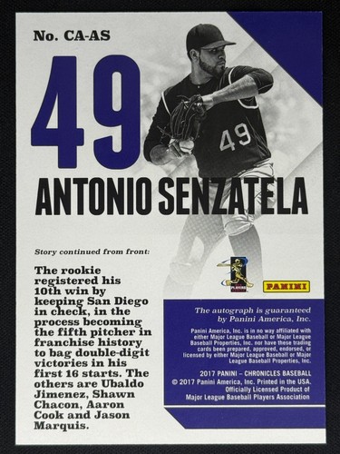ANTONIO SENZATELA 2017 Panini Chronicles Checklist Autographs Auto #CA-AS - Picture 2 of 2