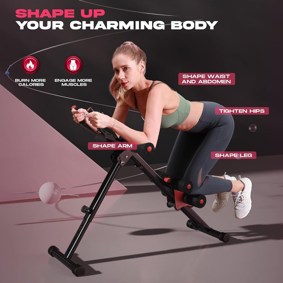 FLYBIRD Ab Workout Equipment, Adjustable Machine Full Body for Red