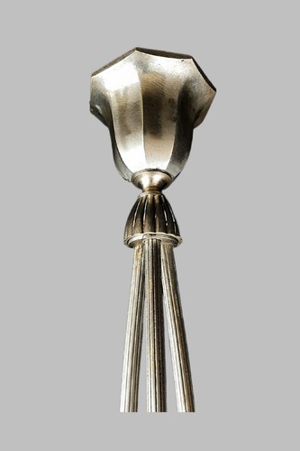 Art Deco chandelier glass by A. BOYREAU nickel plated fixture France 1930s - Picture 5 of 8