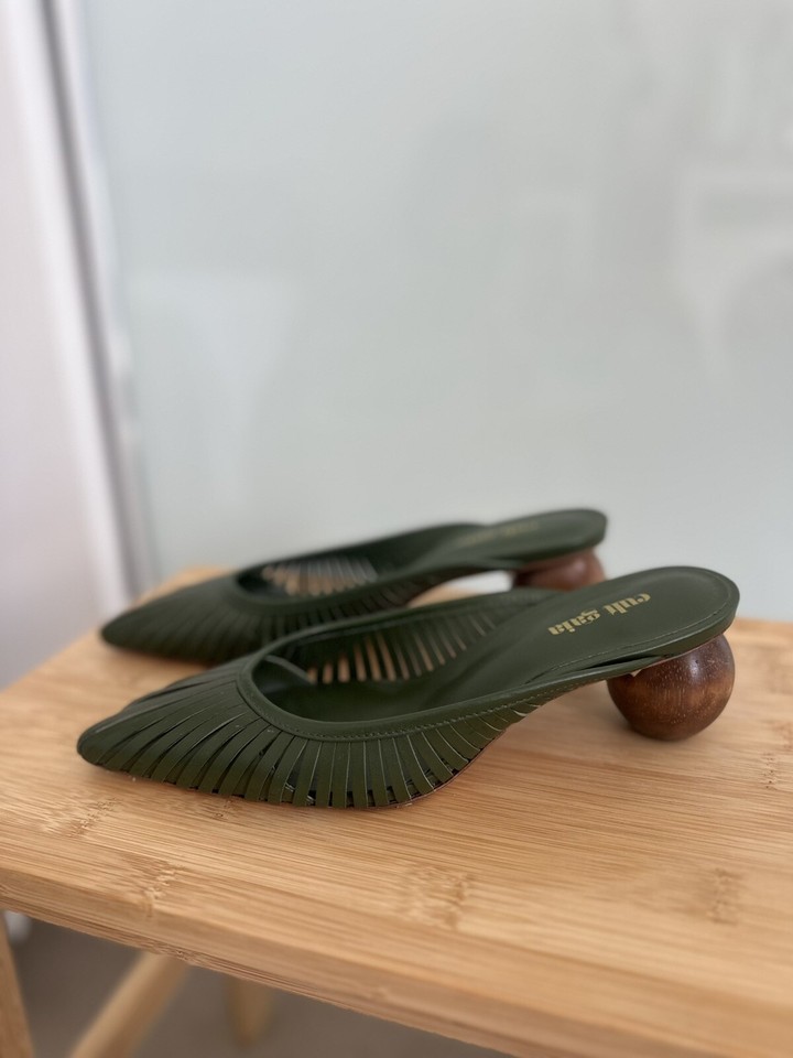 Cult Gaia Green Leather Pointy Heels Size 35.5 Made In Brazil eBay