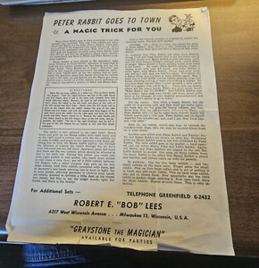 1950s Magic Trick Instruction Sheet from "Graystone the Magician" #9