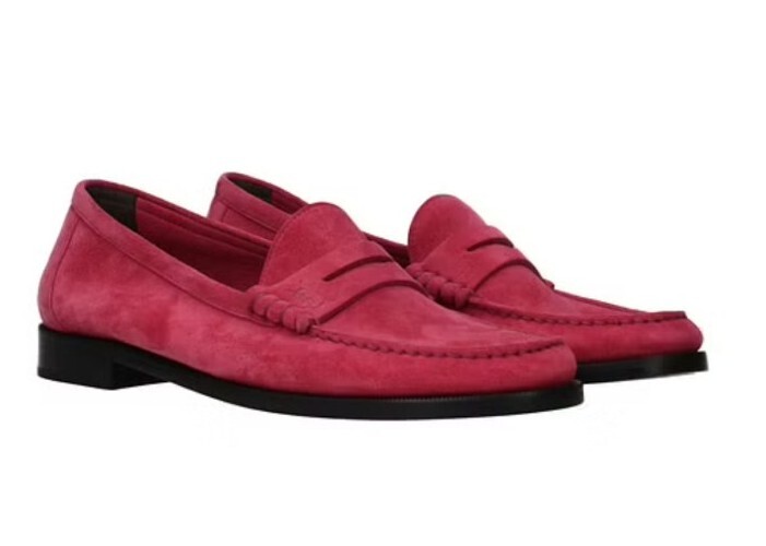 Mocassini slip on Saint Laurent YSL monogramma pelle scamosciata fucsia taglia uk 10 eu 44