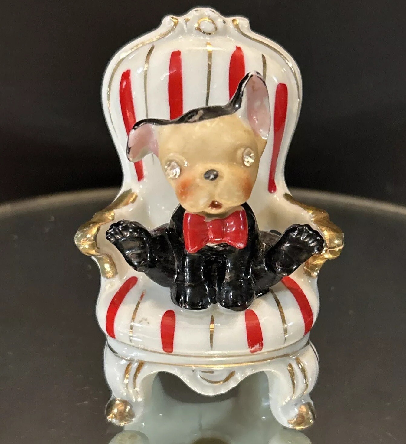 Ceramic Dog With Rhinestone Eyes Figurine Made In Japan