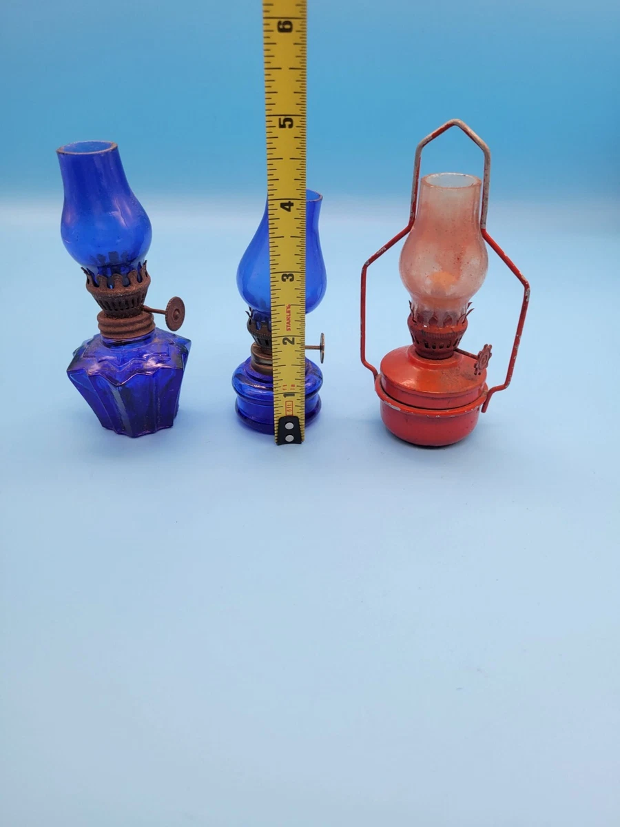 Vintage Cobalt Blue Glass Mini kerosene Lamp Hurricane Hong Kong