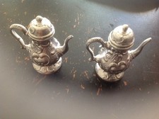 Vintage Set Miniature Metallic Intricately Designed Pitchers, Occupied Japan