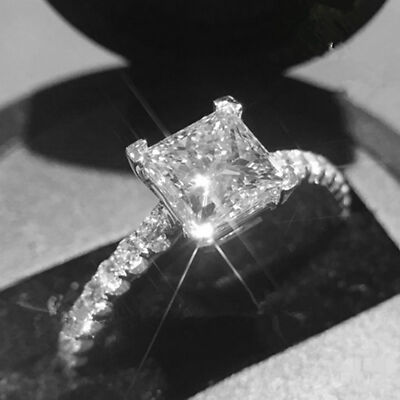 Princess Cut 2.35Ct Diamond White Gold Finish Engagement Ring Simulated Size 6