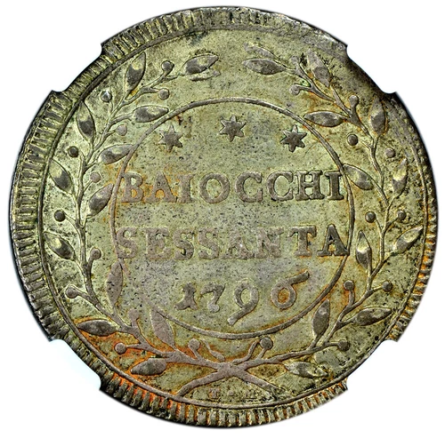Papal States Sessanta (60 Baiocchi) 1796 Anno XXII NGC AU53 Pius VI