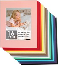 16 Pack 11"x14" Picture Mats, Mixed Colors Pre-Cut Beveled Frame Matte Boards