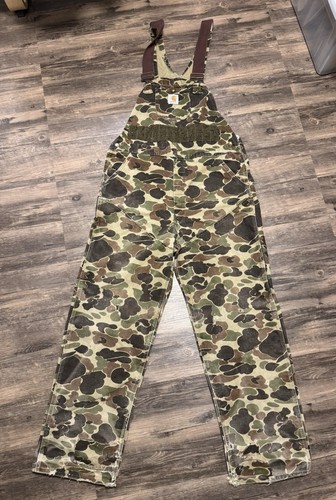 Vintage Carhartt BU103 Bib Overalls Duck Camo Hunting Made In USA Men's 38x34 - Picture 3 of 17
