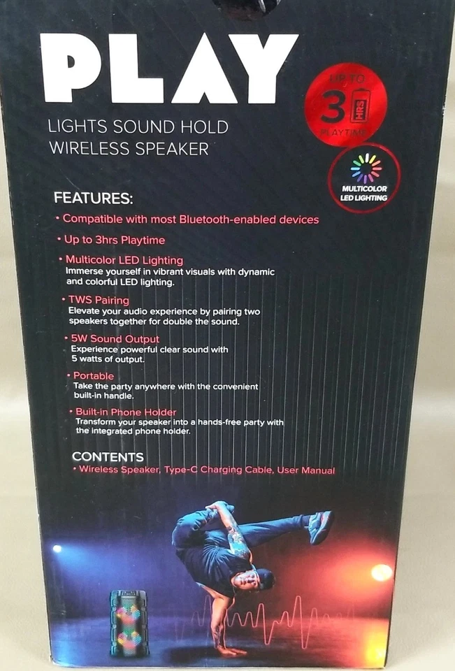 Vivitar Play Lights Sound Hold Wireless Bluetooth Speaker - FREE Shipping - NEW - Image 2 of 4