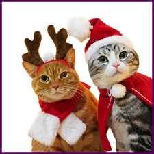 Christmas Hat Pet Costume For Cat Dog Puppy Costumes Scarf Gift New.