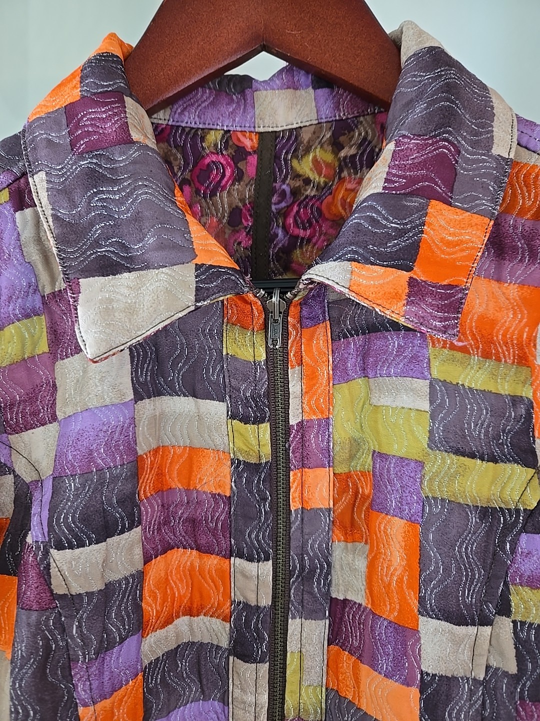 Reversible Multicolor Full Zip Jacket Patchwork C… - image 3