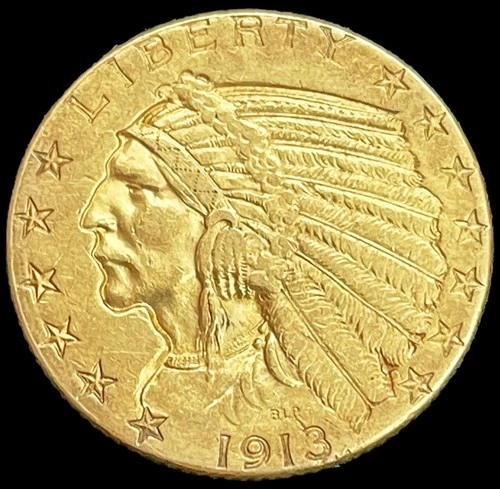 1913 GOLD USA $5 DOLLAR INDIAN HEAD HALF EAGLE PHILADELPHIA MINT