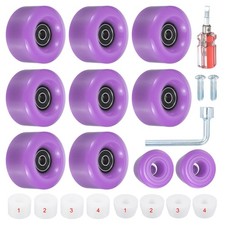 8pcs Roller Skate Wheels Quad with ABEC-9 Bearing 82A PU 2 Toe Stoppers Purple