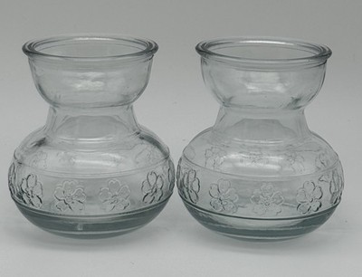 Clear Glass Bulb Forcing Vases Set 2 Embossed Floral Hyacinth Tulip Planter