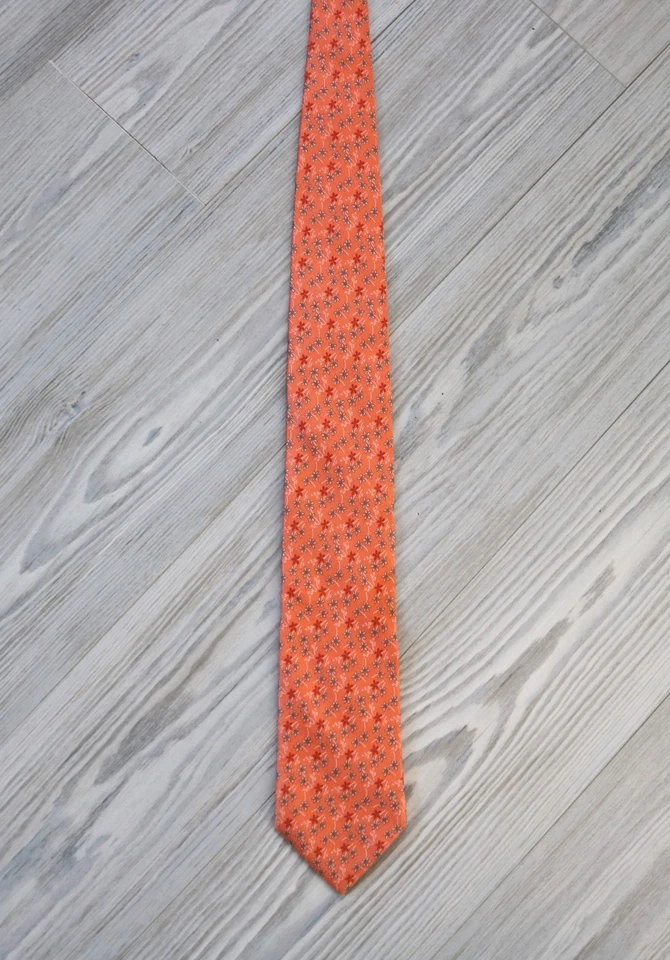 Corbata de cuello BRIONI naranja estampado floral L 60" W 3,5" tejida a mano 100 % seda ITALIA Foto 2 de 4