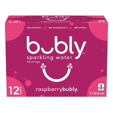 Bubly Raspberry Sparkling Water Beverage, 12x355ml cans, 4.26L/144 oz