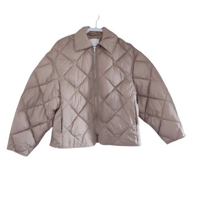 h&m Damen Steppjacke beige wattiert Kragen Reißverschluss unten Fronttaschen Gr. Small
