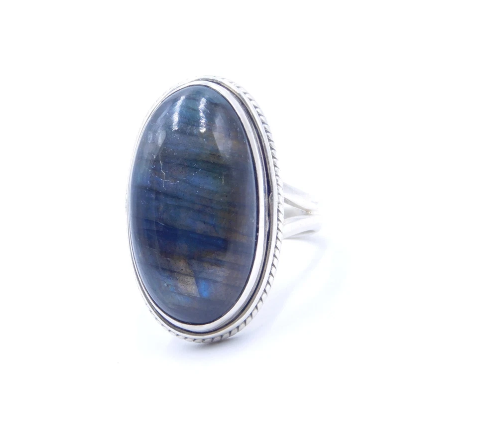 11 Gm 925 Sterling Silver Natural Labradorite Cab Gemstone Ring Size-6.75" US - Image 4 of 4
