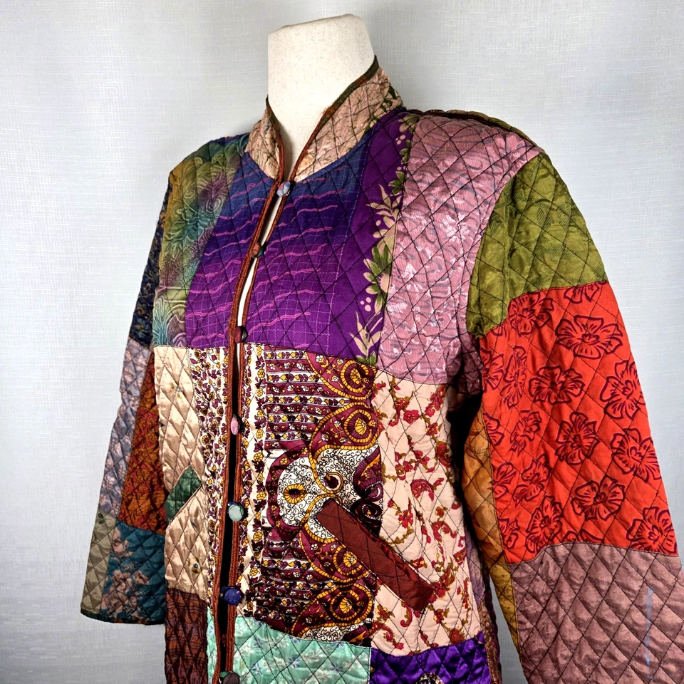 Sacred Threads Patchwork Quilted Jacket Women's L/XL Boho Hippie Artsy Color NEW - Image 2 of 4