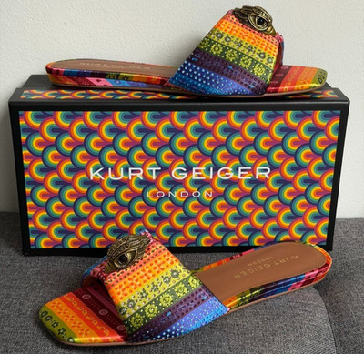 Kurt Geiger Satin Slider Kensington Flat Sandale Multicolour UK5 EU38 Neu mit Karton gratis 