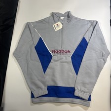 Reebok Classic Retro Vintage Style Small Pullover Sweatshirt Blue Gray Half Zip