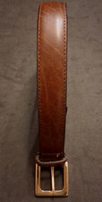Size 34 Brown Weathered Leather Sturdy Belt W/ Brass Buckle Made In America