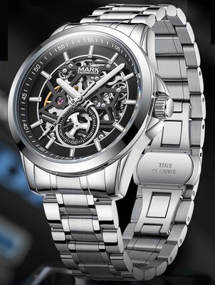 MARK FAIRWHALE Men's Luminous Hollow Out Tourbillon Mechanical Automatic Watch