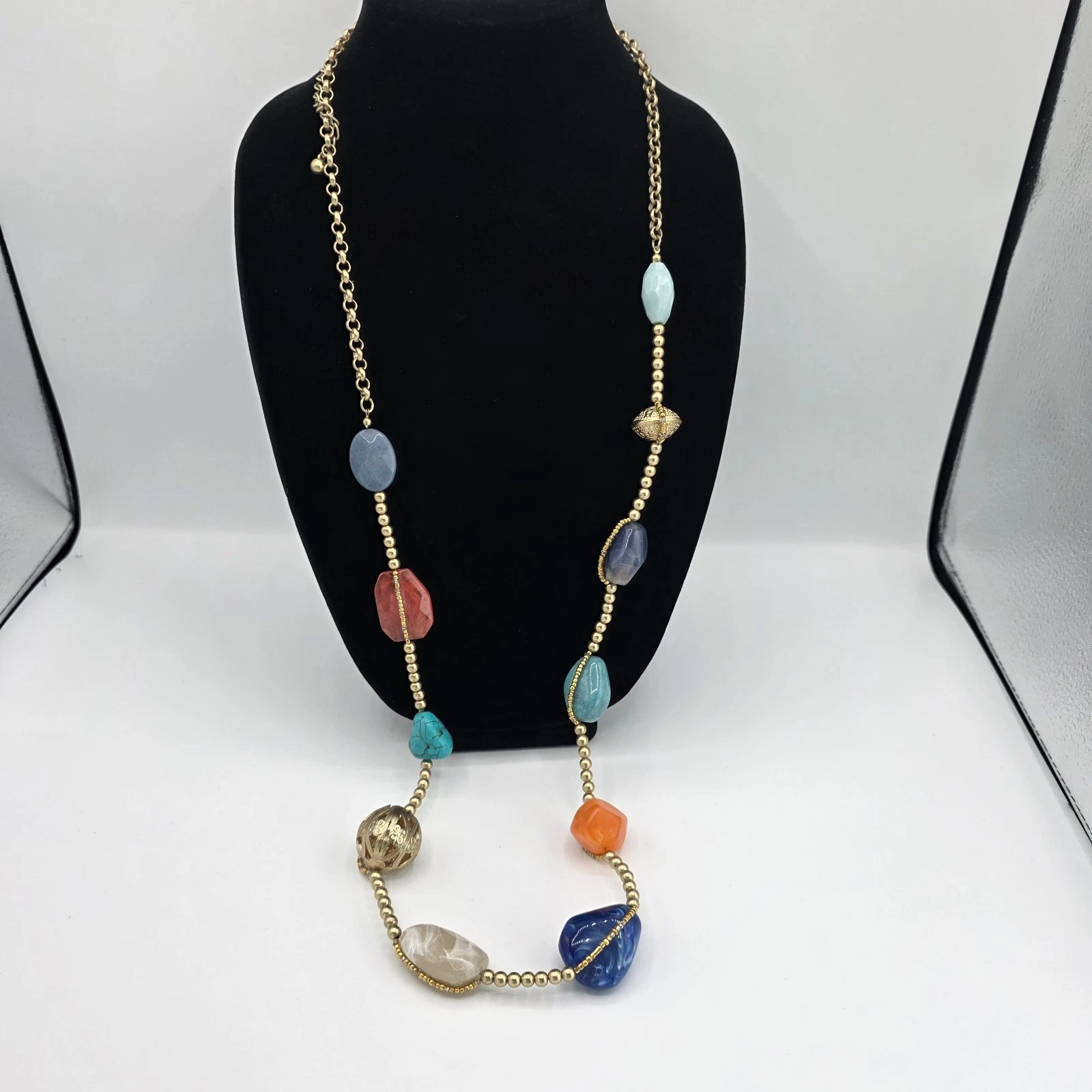 VETEMENTS Collana donna Chicos perline pietre multicolore catena tono oro vacanza 49"