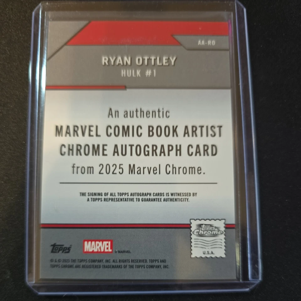 Autógrafo Topps 2025 cromado Marvel Iron Man rojo y dorado Lazer/100 SP RYAN OTTLEY Foto 3 de 3