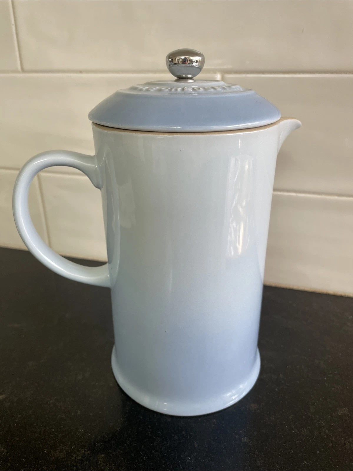 Le Creuset Stoneware French Press 1L / 34oz ~COASTAL BLUE~ EUC!