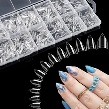 Clear Short Stiletto Nail Tips, 600PCS Half Cover Soft Gel Stiletto Nail Tips...
