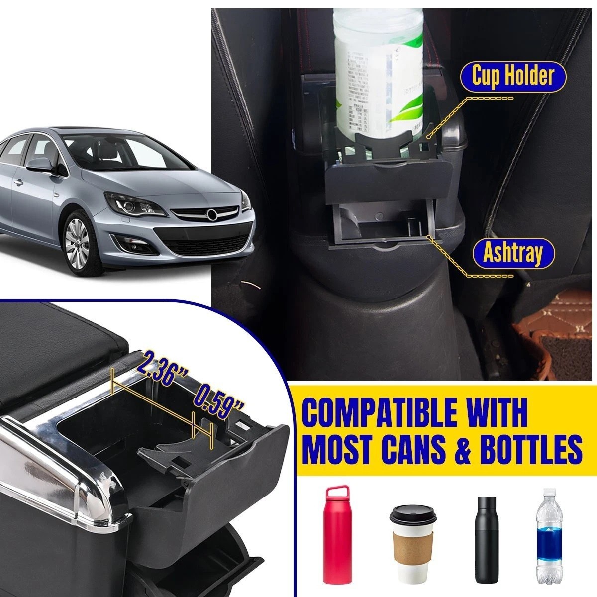 Bracciolo Auto Centrale Portaoggetti Pelle Nera Ecologica per Opel Astra J 09–18 - Miniatura 5