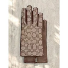 New With Tags Coach CO104 Signature Jacquard and Leather Tech Gloves Size - 6  