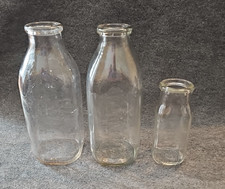 Lot of 3 Plain Unbranded Old Milk Bottles, No Advertising, 2 Quarts, 1 Half Pint