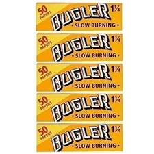 BUGLER Cigarette Papers 1 1/4 (78mm) 50 Leaves Pack of 5 (250 Leaves Total)