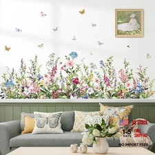 Wildflower Grass Butterflies Wall Corner Stickers Garden Floral Baseboard