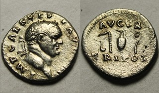 Rare Genuine Ancient Roman silver Coin denarius Vespasian sacrificial implements